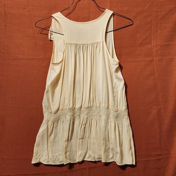 Sheer Coquette Y2K Womens M Cream Boho Ruffle Flowy Sleeveless Tunic Top - Picture 3 of 7